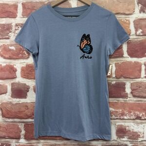 Aeropostale T Shirt Women's L Blue Monarch Butterfly Graphic Top Casual Tee